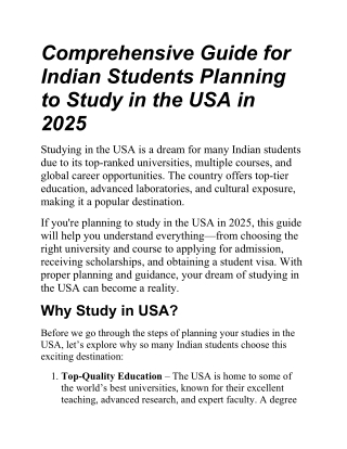 Comprehensive Guide for Indian Students Planning to Study in the USA in 2025
