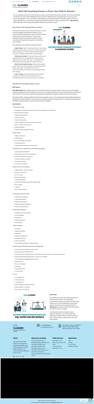 Best CAT Coaching Classes in Pune - EQL Classes