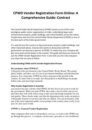 CPWD Vendor Registration Form Online