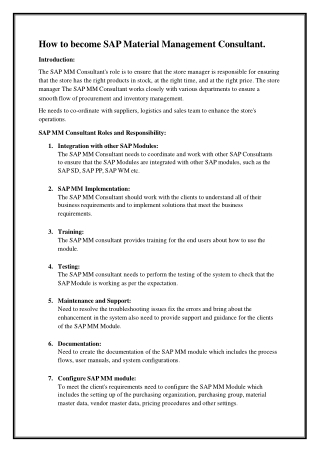 How to become SAP Material Management Consultant.