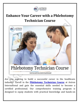 Enhance Your Career with a Phlebotomy Technician Course