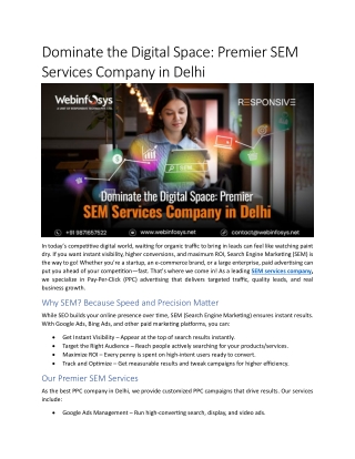Dominate the Digital Space Premier SEM Services Company in Delhi