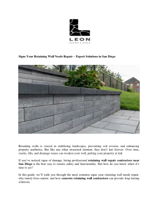 Signs Your Retaining Wall Needs Repair – Expert Solutions in San Diego