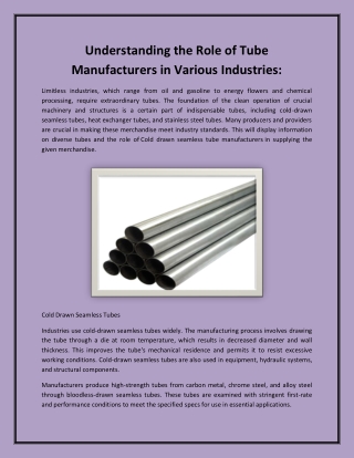 Understanding the Role of Tube Manufacturers in Various Industries: