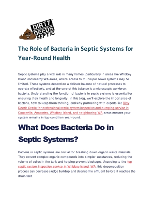 The Role of Bacteria in Septic Systems for Year-Round Health