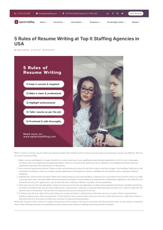 5 Rules of Resume Writing at Top It Staffing Agencies in USA