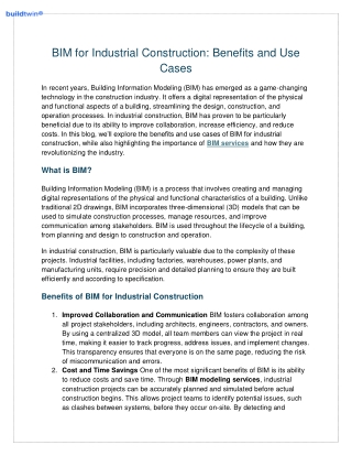BIM for Industrial Construction Benefits and Use Cases