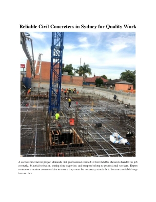 Reliable Civil Concreters in Sydney for Quality Work