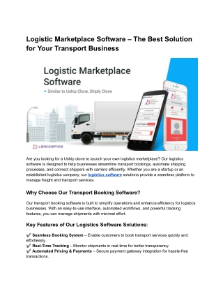 Logistic Marketplace Software – The Best Solution for Your Transport Business