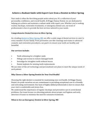 Achieve a Radiant Smile with Expert Care from a Dentist in Silver Spring