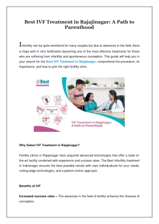 Best IVF Treatment in Rajajinagar, A Path to Parenthood