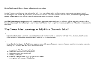 Tally Prime Classes in Saket