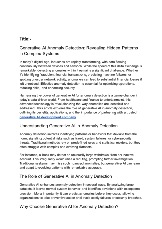 Generative AI Anomaly Detection: Key Insights, Benefits & Use Cases