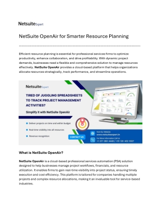 NetSuite OpenAir for Smarter Resource Planning
