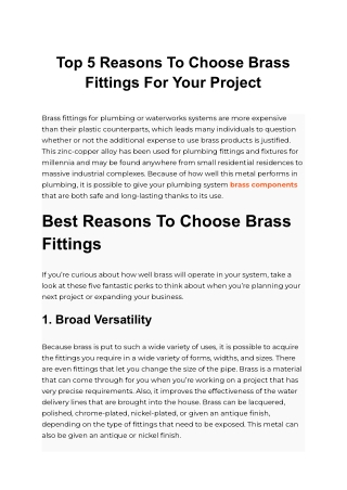 Top 5 Reasons To Choose Brass Fittings For Your Project