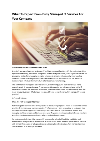 What To Expect From Fully Managed IT Services For Your Company