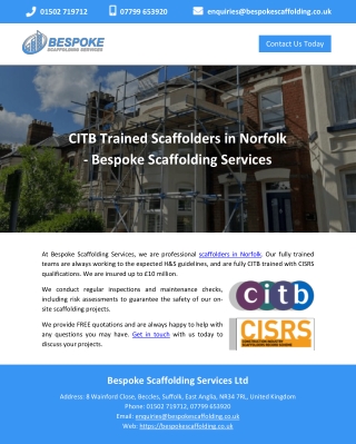 CITB Trained Scaffolders in Norfolk - Bespoke Scaffolding Services