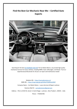 Find the Best Car Mechanic Near Me – Certified Auto Experts