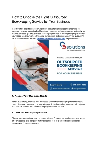 How to Choose the Right Outsourced Bookkeeping Service for Your Business