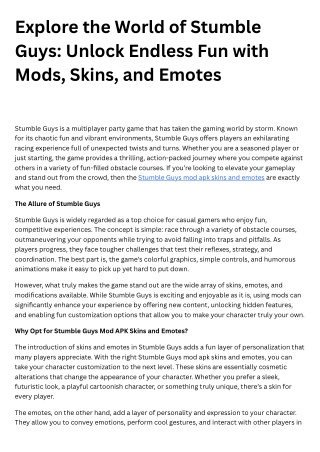 Explore the World of Stumble Guys Unlock Endless Fun with Mods, Skins, and Emotes