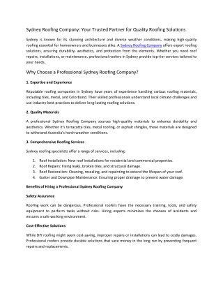Sydney Roofing Company
