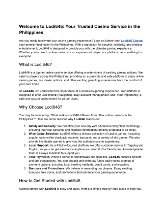 Lodi646 Casino Services in the Philippines | Reliable & Secure