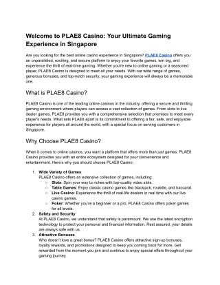 PLAE8 Casino: Your Ultimate Online Gaming Experience in Singapore