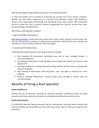 Roof Specialist Sydney