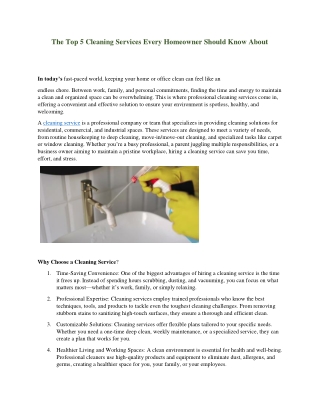 The Top 5 Cleaning Services Every Homeowner Should Know About