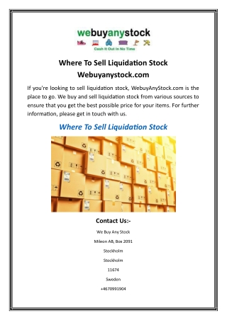 Where To Sell Liquidation Stock Webuyanystock