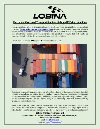 Heavy and Oversized Transport Services Safe and Efficient Solutions