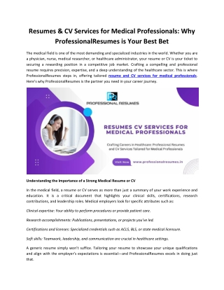 Resumes CV Services for Medical Professionals - Professional Resumes