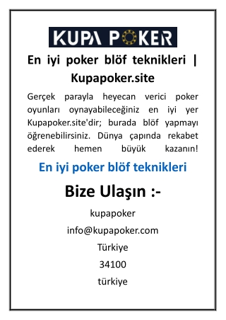 En iyi poker blöf teknikleri  Kupapoker.site