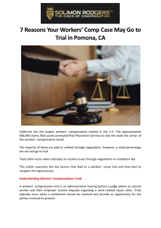7 Reasons Your Workers’ Comp Case May Go to Trial in Pomona,