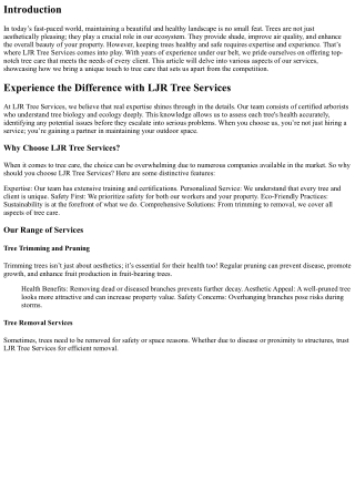 Experience the Difference with LJR Tree Services