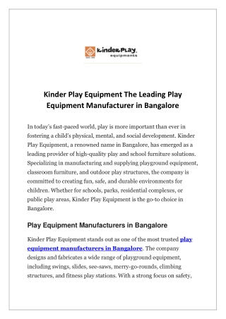 Kinder Play Equipment The Leading Play Equipment Manufacturer in Bangalore