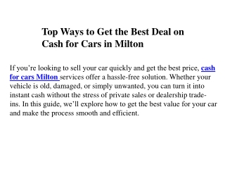 Top Ways to Get the Best Deal on Cash for Cars in Milton