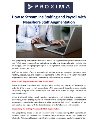 How to Streamline Staffing and Payroll with Nearshore Staff Augmentation
