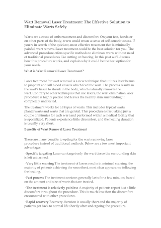 Wart Removal Laser Treatment: The Effective Solution to Eliminate Warts Safely