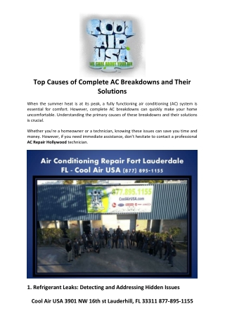 Top Causes of Complete AC Breakdowns and Their Solutions