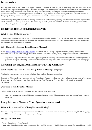 Long Distance Movers: Your Questions Answered