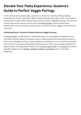 Elevate Your Pasta Experience Gustora's Guide to Perfect Veggie Pairings