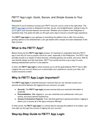 FB777 App Login: Fast & Secure Access to Your Account