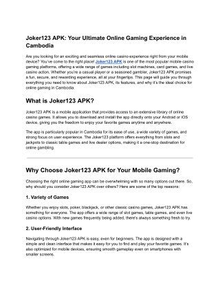 Download Joker123 APK for Cambodia – Play Online Casino Games