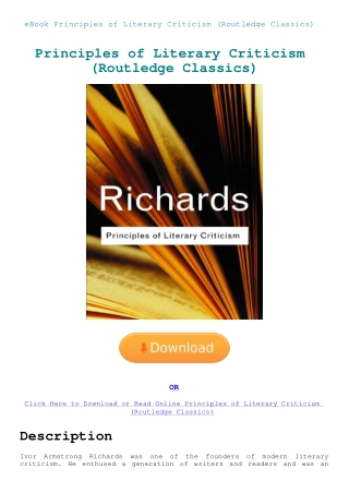 eBook Principles of Literary Criticism (Routledge Classics)