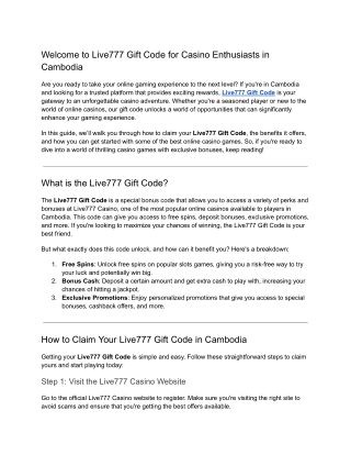 Get Your Live777 Gift Code for Casino Play in Cambodia