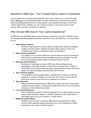 Play Casino Games at M99 Asia | Top Online Casino in Cambodia