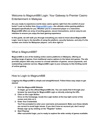 Magnum888 Login - Access Malaysia's Premier Casino Games