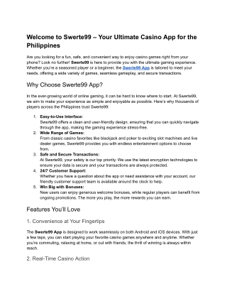 Swerte99 App Casino Philippines – Win Big with Ease!