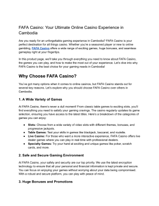 FAFA Casino: Enjoy Top-Notch Casino Games in Cambodia